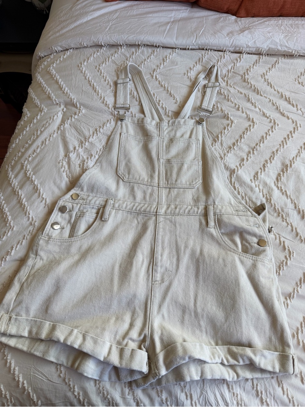 White Denim Short Overalls